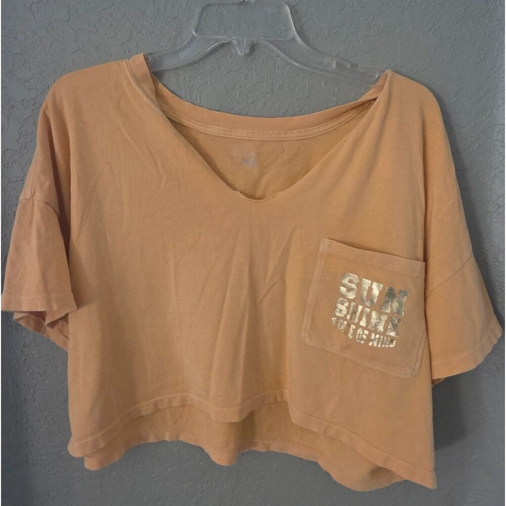 Offline Aerie Yellow Sunshine State of Mind Graphic Cropped Slub Slouchy tee L